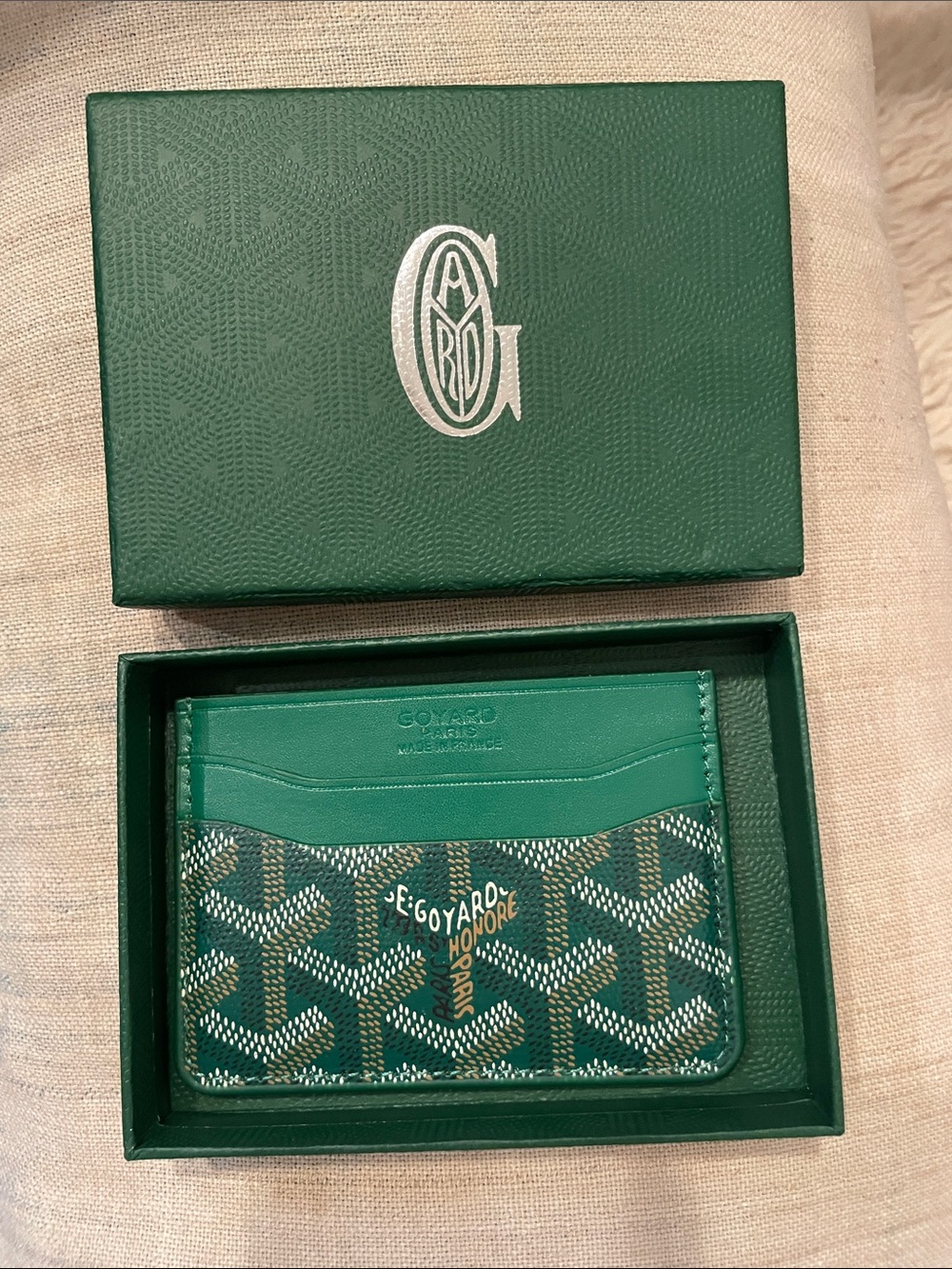 Goyard Green Card Holder with Signature Chevron Pattern